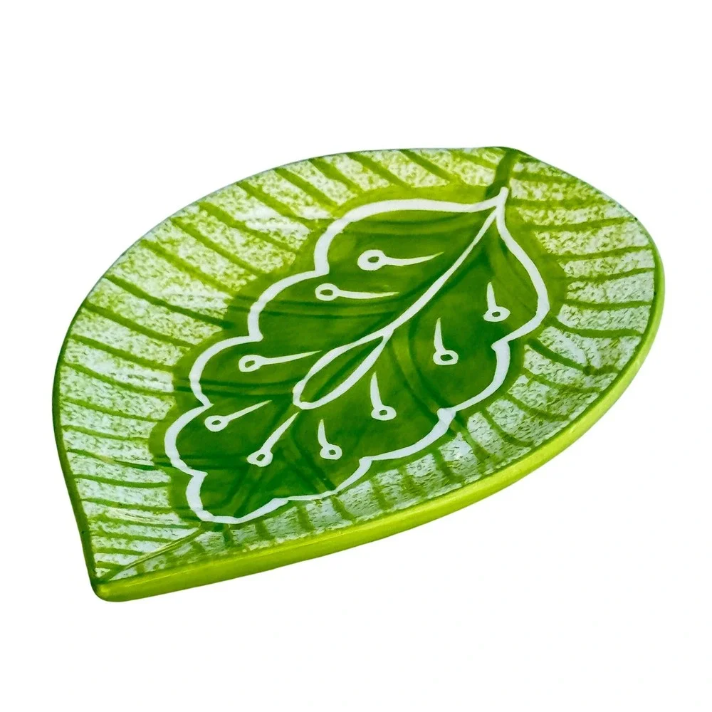 Plates Leaf Appetizer Ware Ceramic Green Yellow‎ Botanical Small Dishes 8 piece